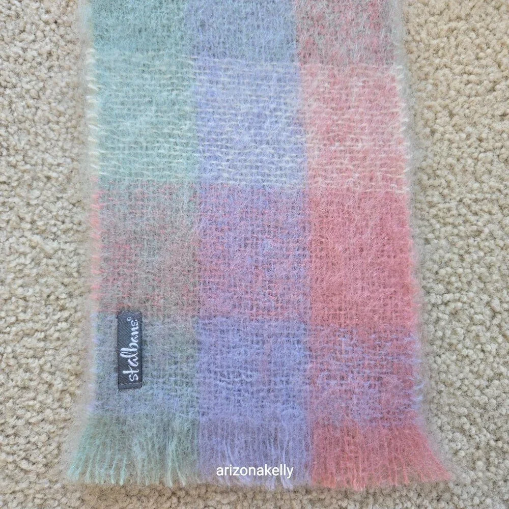 NWOT Mohair Scarf Pastel Plaid Pink Lavender St. Albans Australia